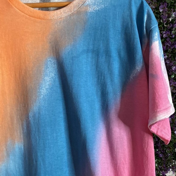 Distinctive Tie Dye Unisex Blue Pink Cotton Short Sleeve Handmade T-Shirt Size L - Picture 4 of 5